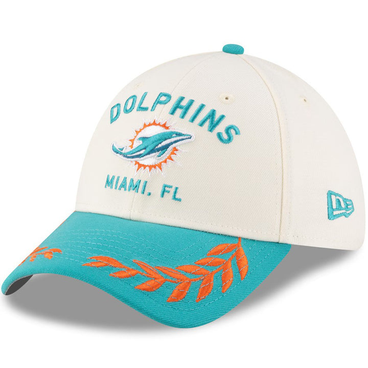 Miami Dolphins NFL New Era 2025 NFL Draft 39THIRTY Flex Hat - Cream/Aqua - UKASSNI
