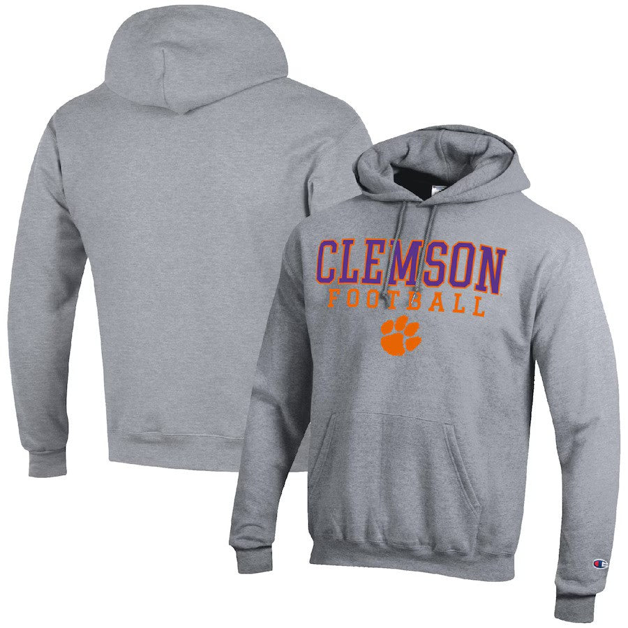 Clemson Tigers NCAA Champion Football Stack Pullover Hoodie - Heather Gray - UKASSNI