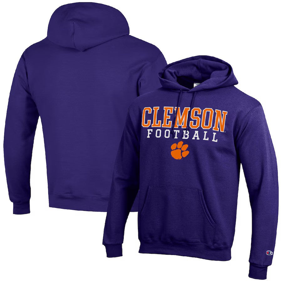 Clemson Tigers NCAA Champion Football Stack Pullover Hoodie - Purple - UKASSNI