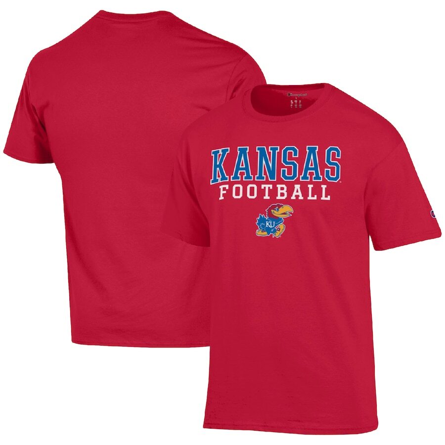 Kansas Jayhawks Champion Football Stack T-Shirt - Red - UKASSNI