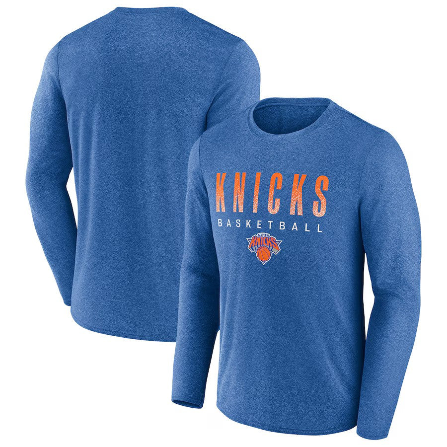 New York Knicks Fanatics Where Legends Play Iconic Practice Long Sleeve T-Shirt - Heathered Blue - UKASSNI