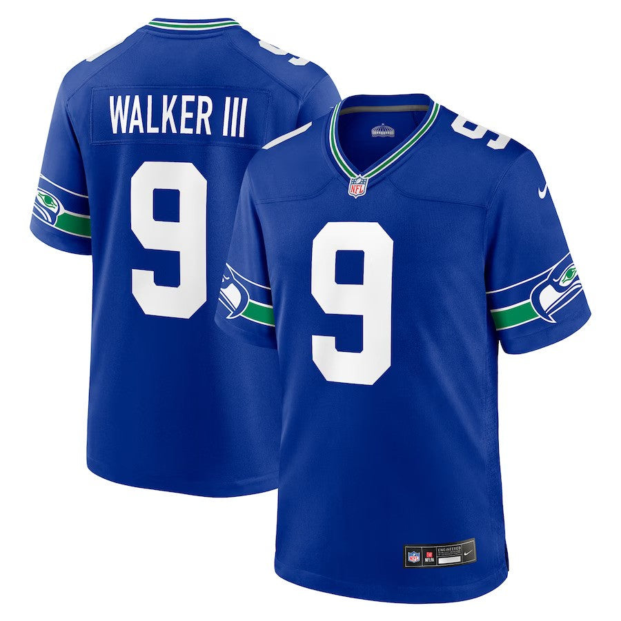 Seattle Seahawks NFL UK Small Kenneth Walker III Nike Throwback Player Game Jersey – Royal (UK Stock) - UKASSNI