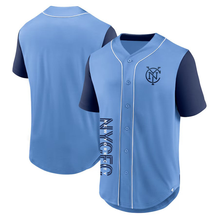 New York City FC Fanatics Balance Fashion Baseball Jersey - Light Blue - UKASSNI