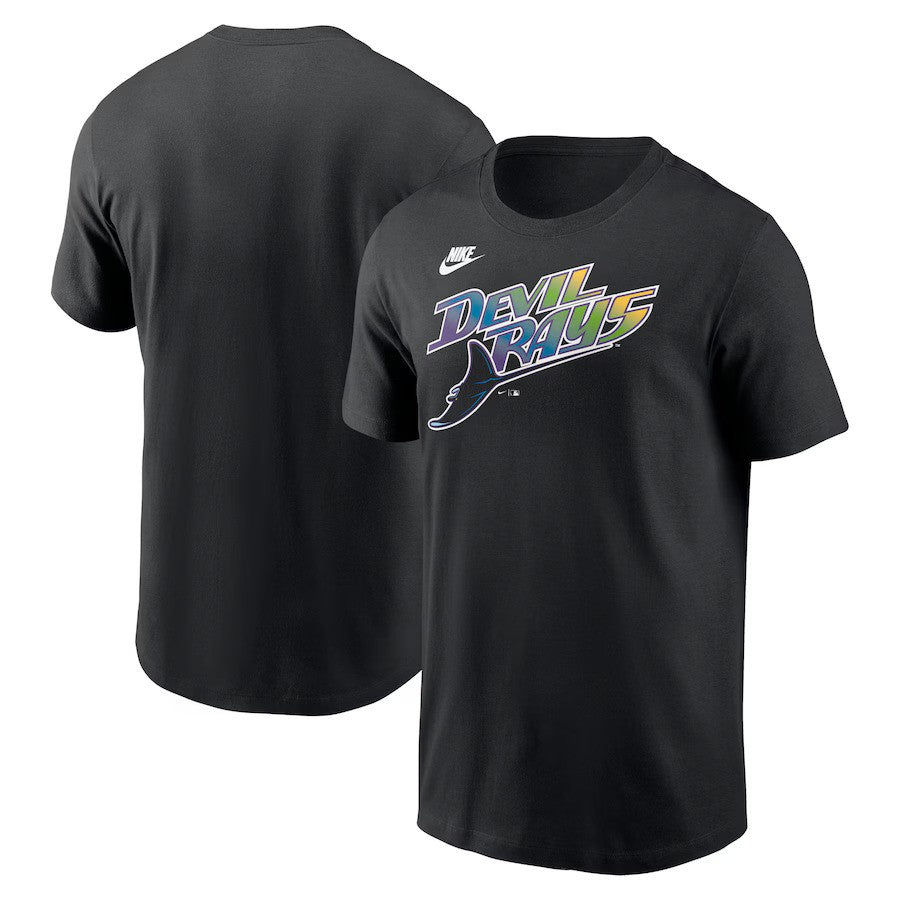 Tampa Bay Rays Nike Cooperstown Wordmark T-Shirt - Black - UKASSNI