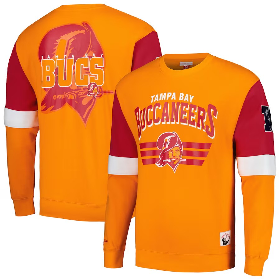 Tampa Bay Buccaneers Mitchell & Ness Gridiron Classics Allover 3.0 Pullover Sweatshirt - Orange - UKASSNI