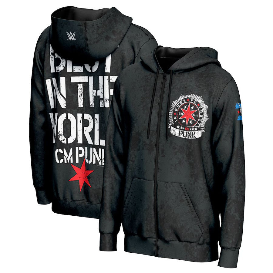 CM Punk WWE ProSphere Men's In Punk We Trust Full-Zip Hoodie – Black (USA Stock) - UKASSNI