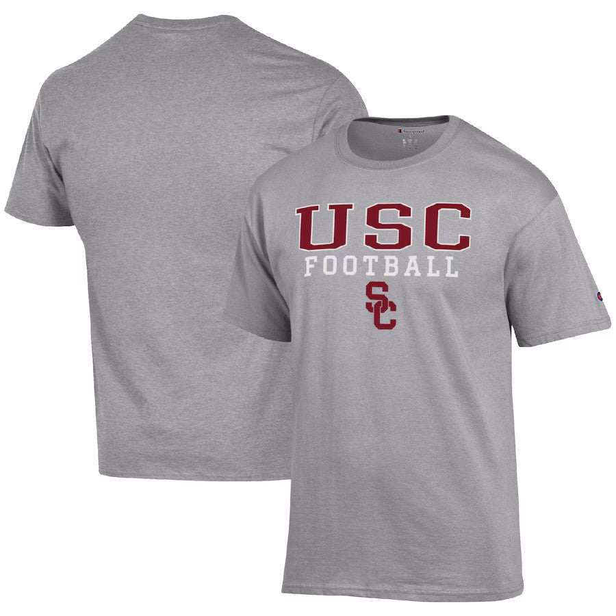 USC Trojans NCAA Champion Football Stack T-Shirt – Heather Gray (USA Stock) - UKASSNI