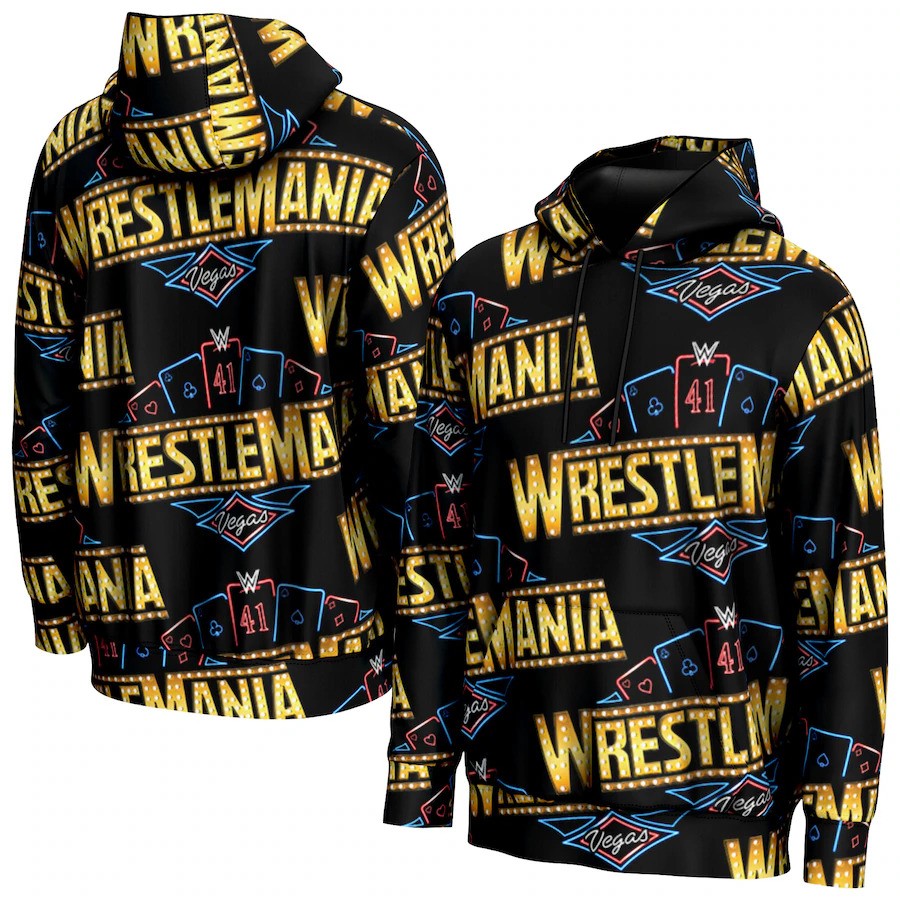 ProSphere WWE WrestleMania 41 Allover Print Pullover Hoodie - Black - UKASSNI