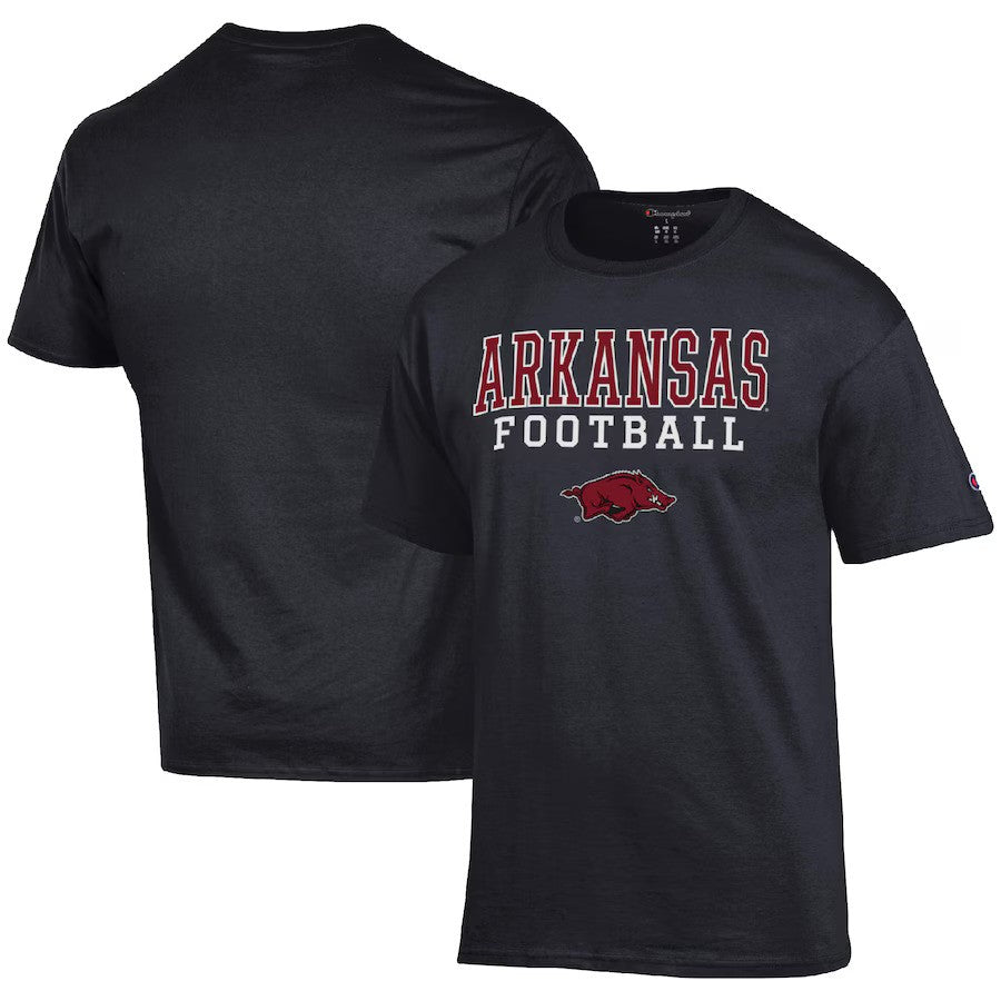 Arkansas Razorbacks NCAA Champion Football Stack T-Shirt – Black (USA Stock) - UKASSNI