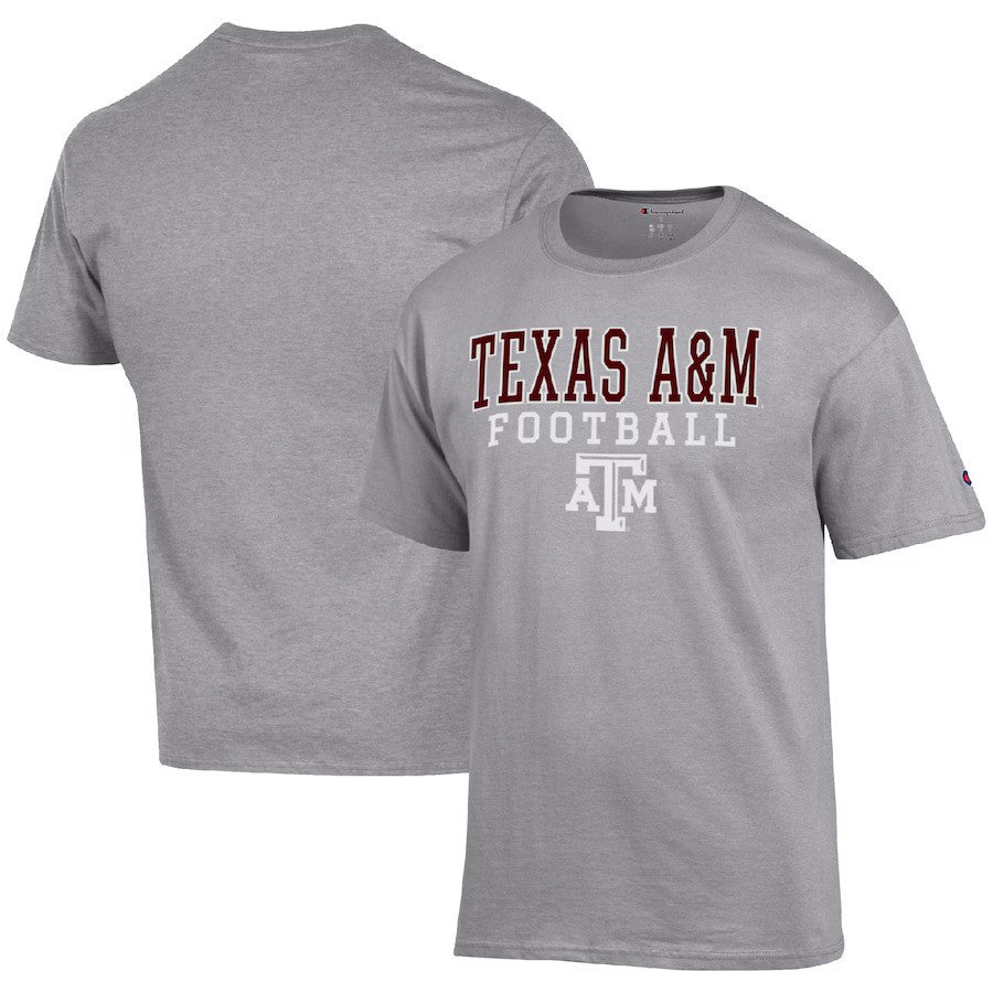 Texas A&M Aggies NCAA Champion Football Stack T-Shirt – Heather Gray (USA Stock) - UKASSNI