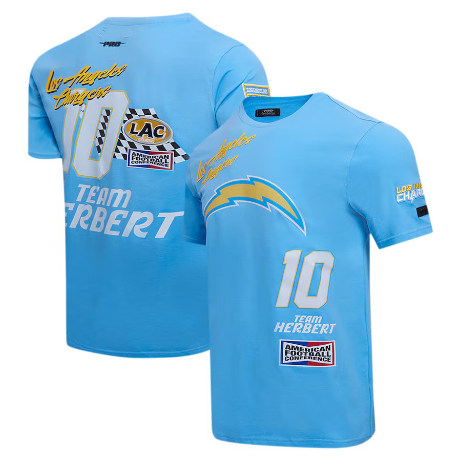 Justin Herbert Los Angeles Chargers NFL Pro Standard Fast Lane Name & Number Player T-Shirt - Powder Blue - UKASSNI