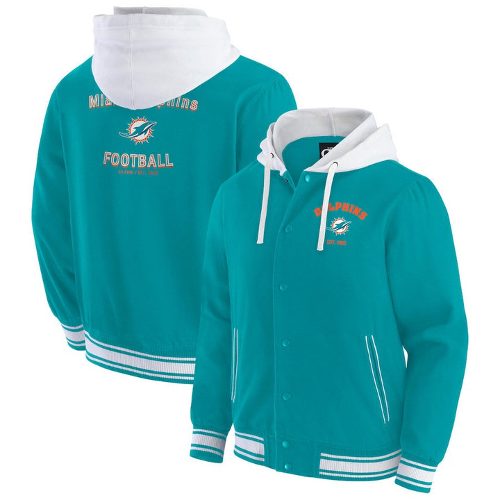 Miami Dolphins NFL Darius Rucker Collection by Fanatics Full-Snap Hoodie Jacket - Aqua - USA Stock - UKASSNI