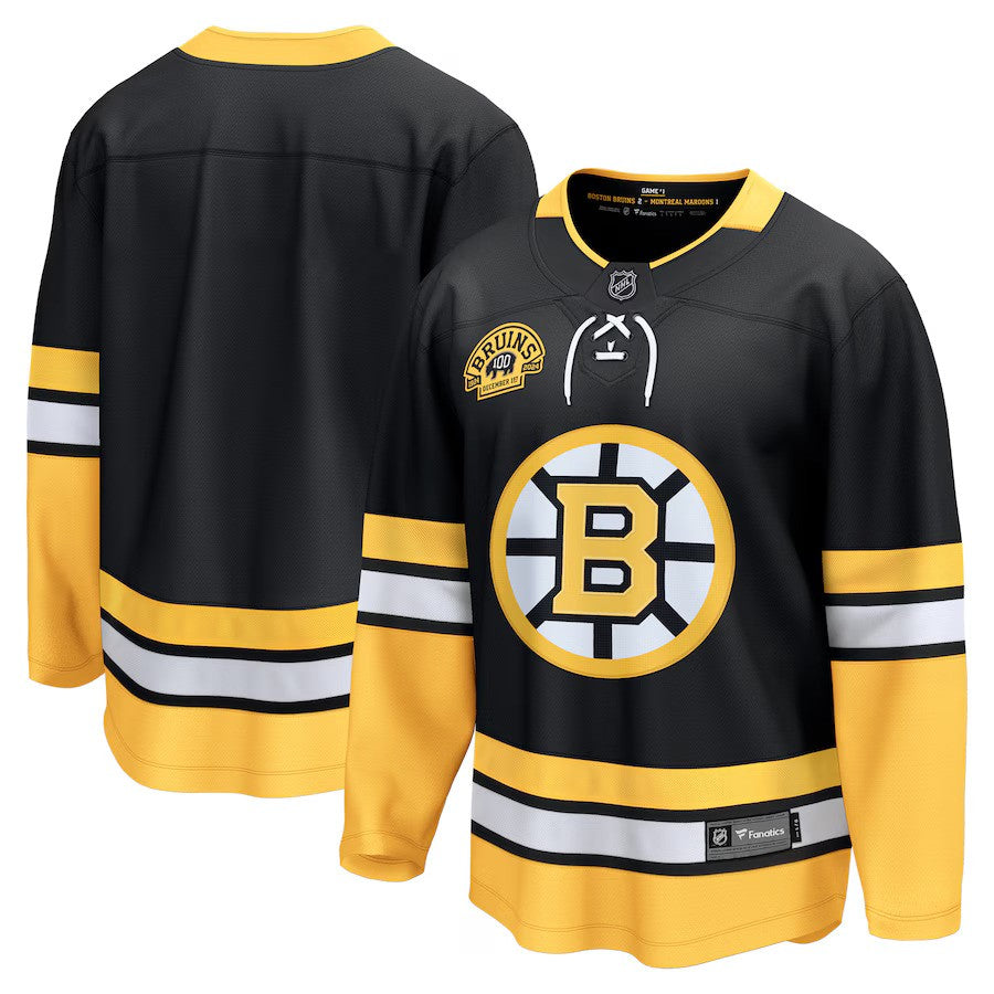 Boston Bruins NHL Fanatics 100th Anniversary Premier Breakaway Jersey - Black - UKASSNI