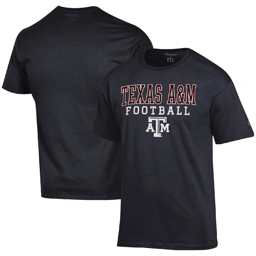 Texas A&M Aggies NCAA Champion Football Stack T-Shirt – Black (USA Stock) - UKASSNI