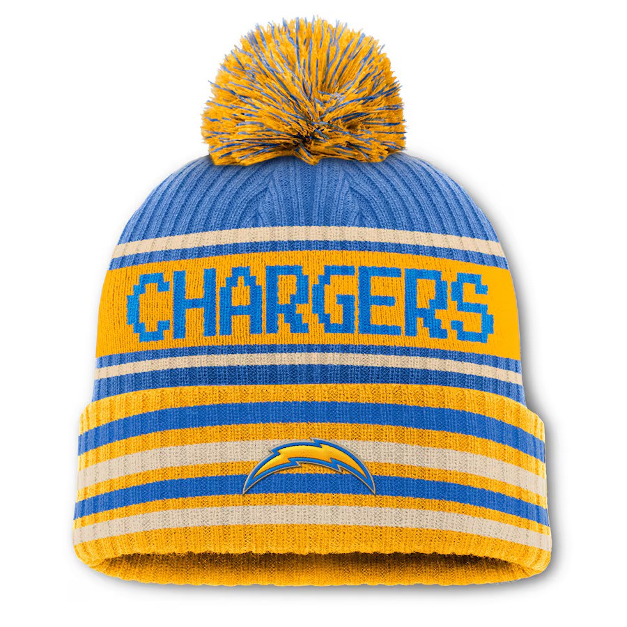 Los Angeles Chargers Fanatics Blindside Cuffed Knit Hat with Pom - Powder Blue/Gold - UKASSNI