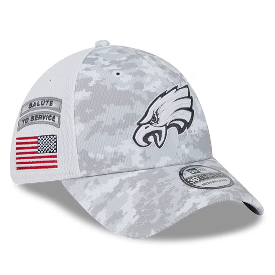 Philadelphia Eagles New Era 2024 Salute To Service Digital Camo 39THIRTY Flex Hat - White - UKASSNI