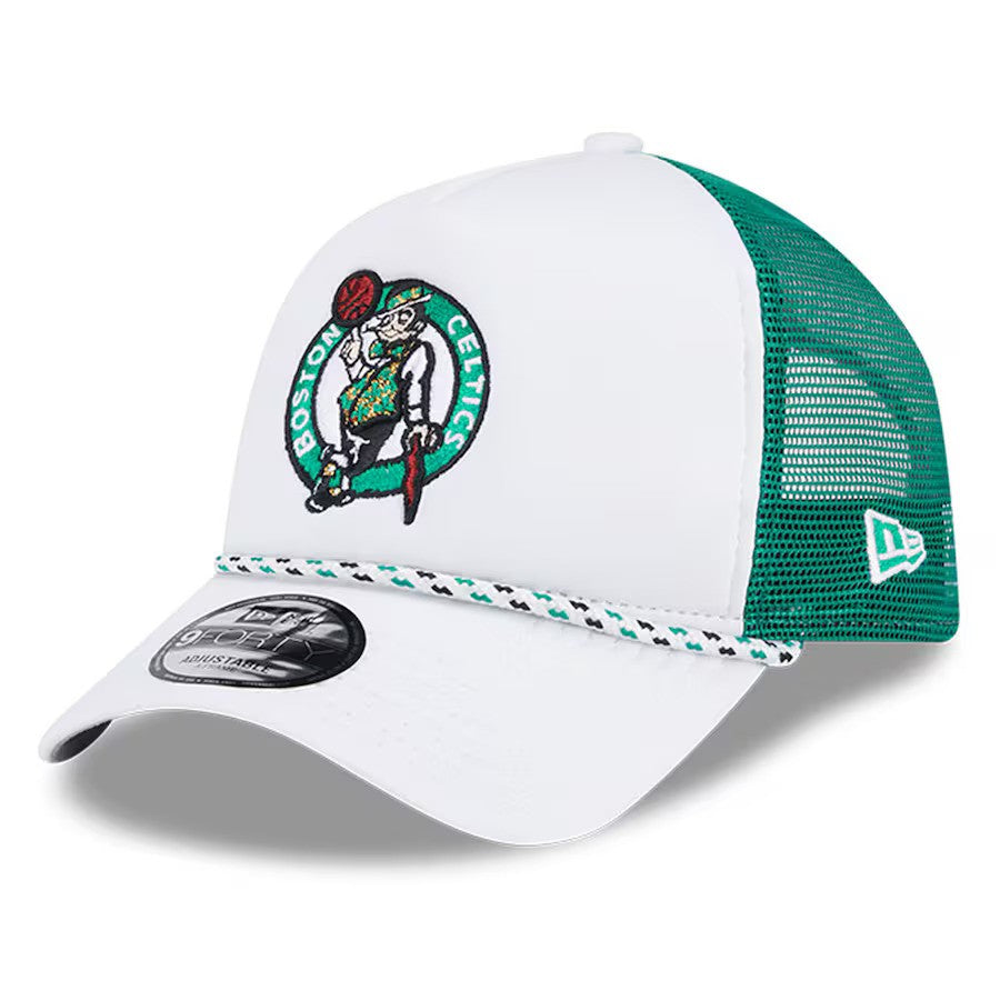 Boston Celtics New Era Court Sport Foam A-Frame 9FORTY Adjustable Trucker Hat - White/Kelly Green - UKASSNI