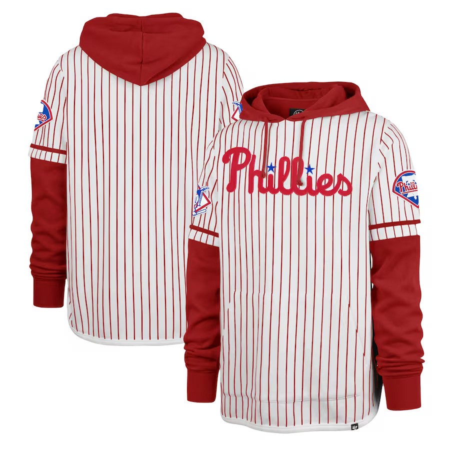 Philadelphia Phillies '47 Pinstripe Double Header Pullover Hoodie - White - UKASSNI