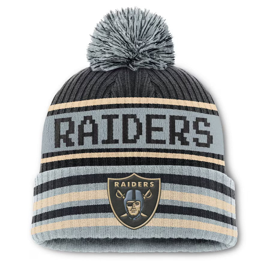 Las Vegas Raiders Fanatics Blindside Cuffed Knit Hat with Pom - Black/Gray - UKASSNI