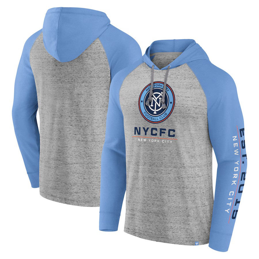 New York City FC Fanatics Deflection Raglan Pullover Hoodie - Steel - UKASSNI