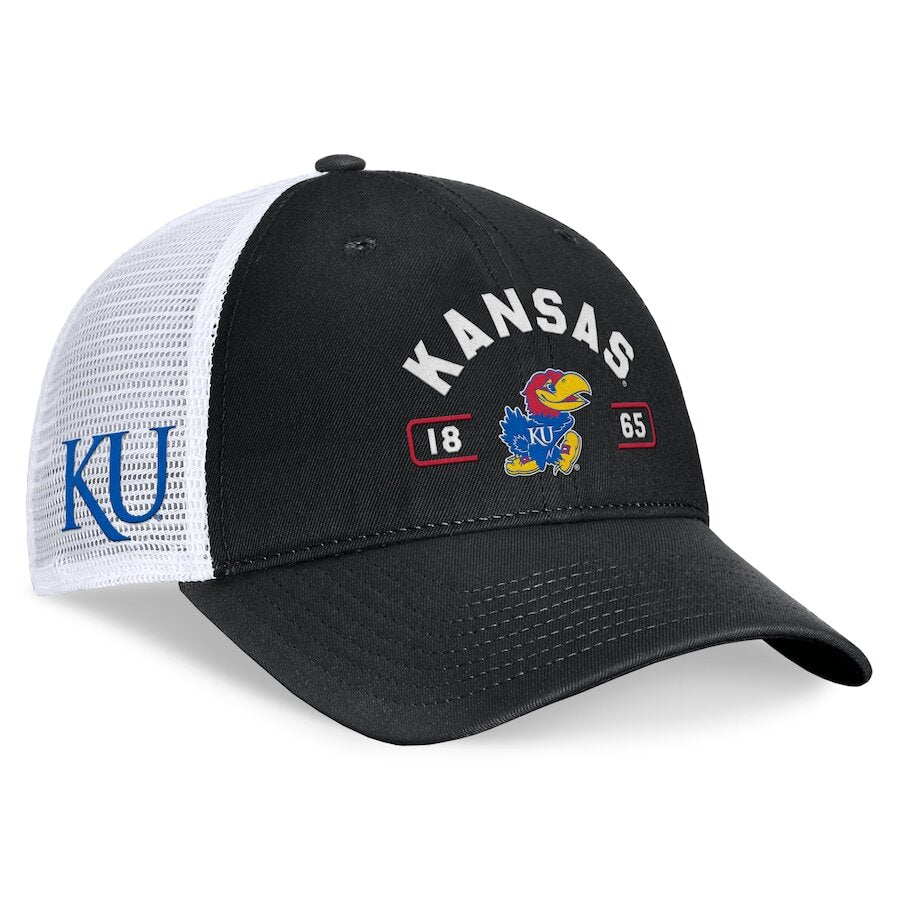 Kansas Jayhawks Top of the World Free Kick Trucker Adjustable Hat - Black/White - UKASSNI