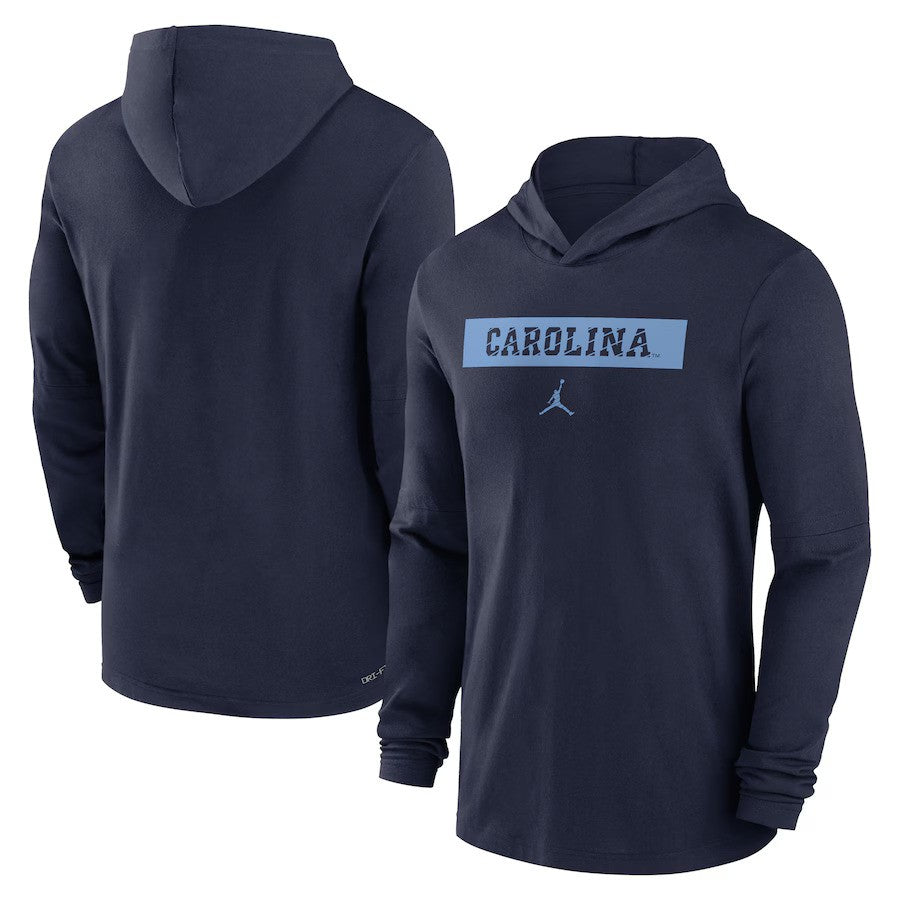 North Carolina Tar Heels Jordan Brand 2024 Sideline Hoodie Performance Long Sleeve T-Shirt - Navy - UKASSNI