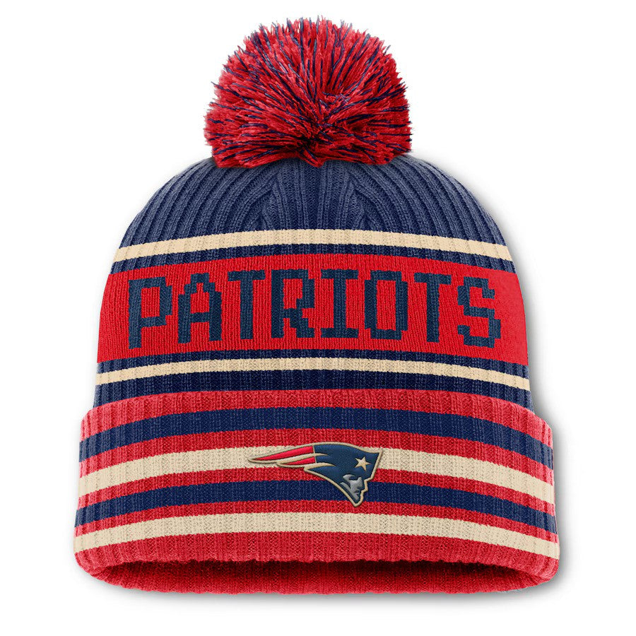 New England Patriots Fanatics Blindside Cuffed Knit Hat with Pom - Navy/Red - UKASSNI