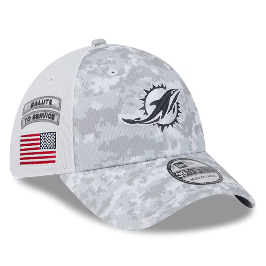 Miami Dolphins New Era 2024 Salute To Service Digital Camo 39THIRTY Flex Hat - White - UKASSNI