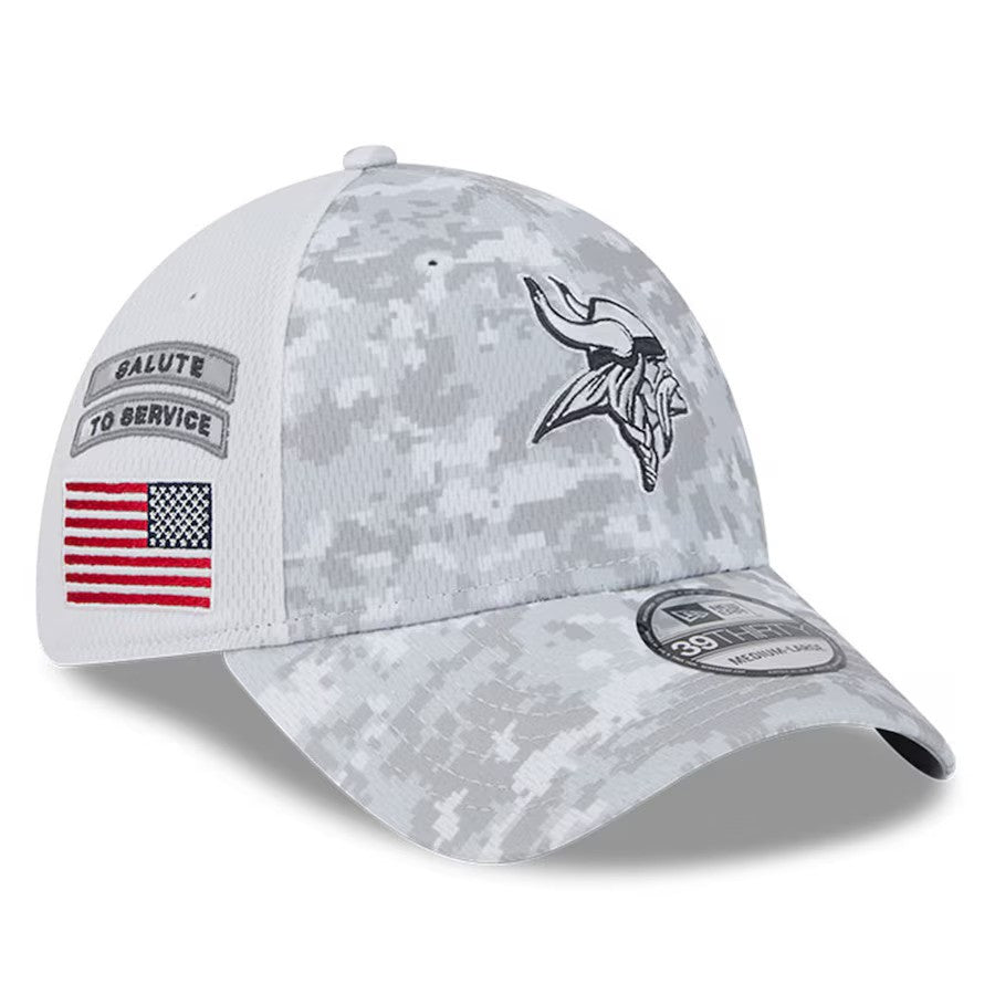 Minnesota Vikings New Era 2024 Salute To Service Digital Camo 39THIRTY Flex Hat - White - UKASSNI