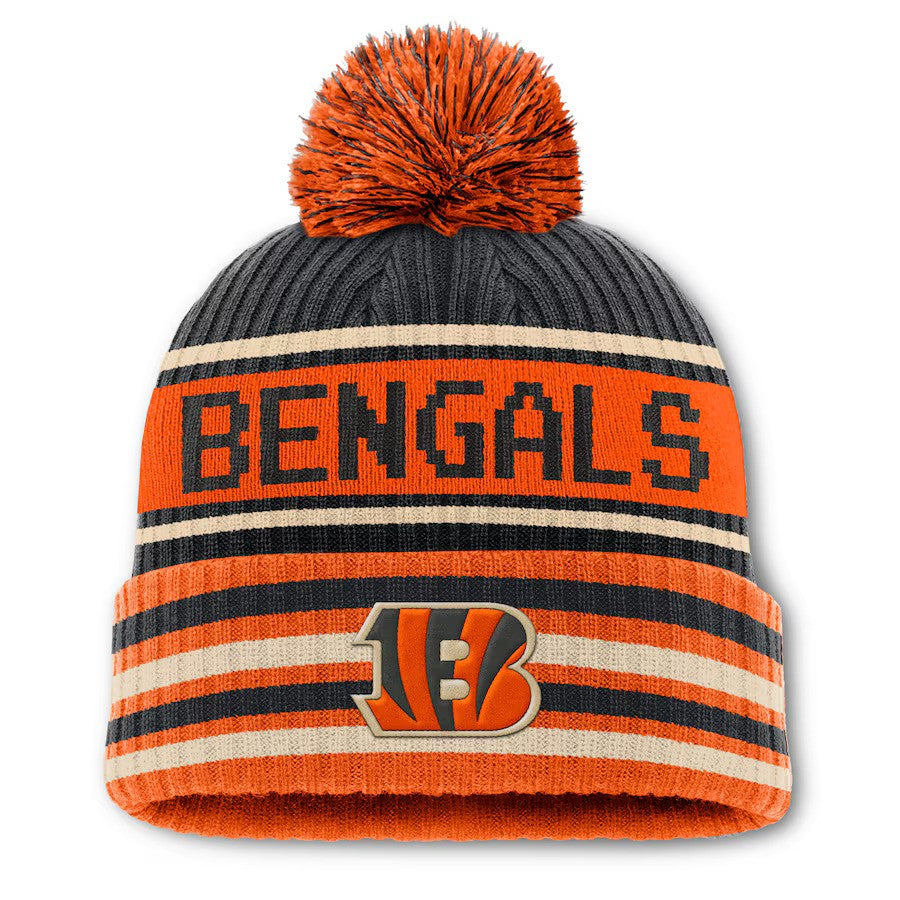 Cincinnati Bengals Fanatics Blindside Cuffed Knit Hat with Pom - Black/Orange - UKASSNI