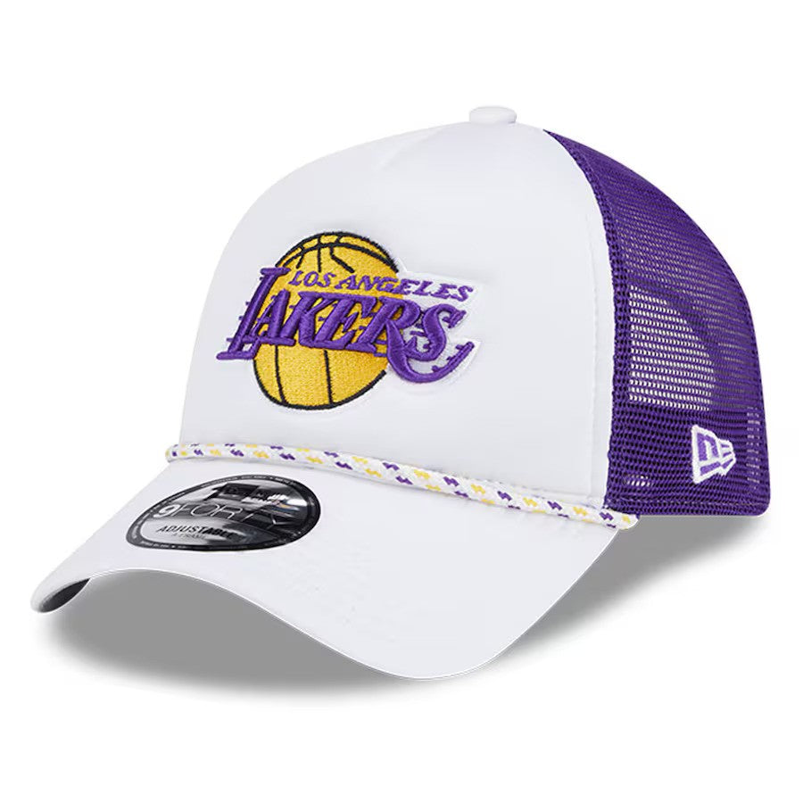 Los Angeles Lakers New Era Court Sport Foam A-Frame 9FORTY Adjustable Trucker Hat - White/Purple - UKASSNI