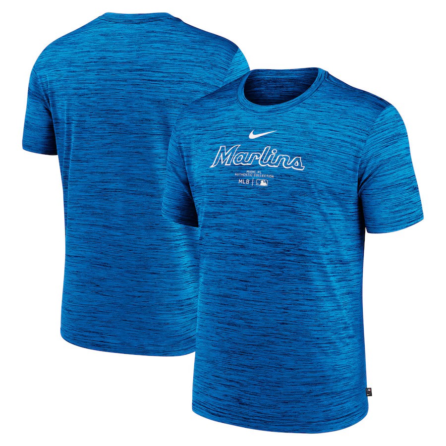 Miami Marlins Nike Authentic Collection Velocity Performance Practice T-Shirt - Blue - UKASSNI