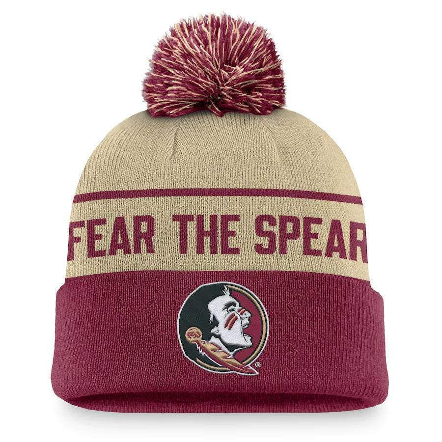 Florida State Seminoles NCAA Nike Local Peak Cuffed Knit Hat with Pom – Gold/Garnet (UK Stock) - UKASSNI