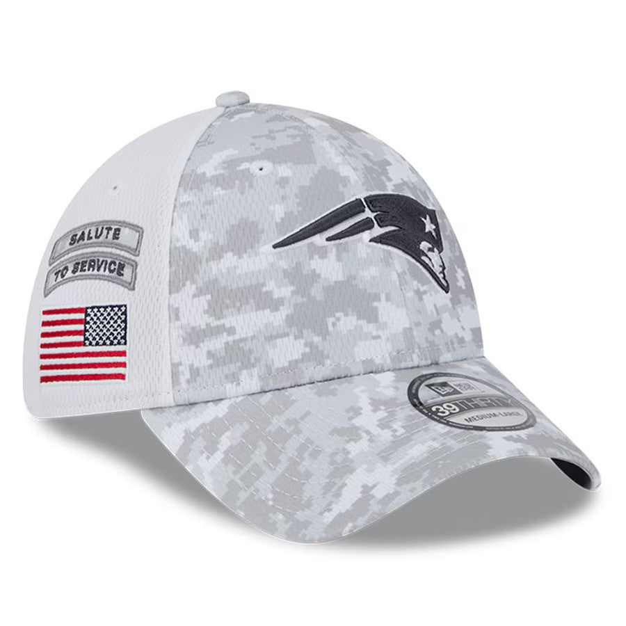 New England Patriots New Era 2024 Salute To Service Digital Camo 39THIRTY Flex Hat - White - UKASSNI