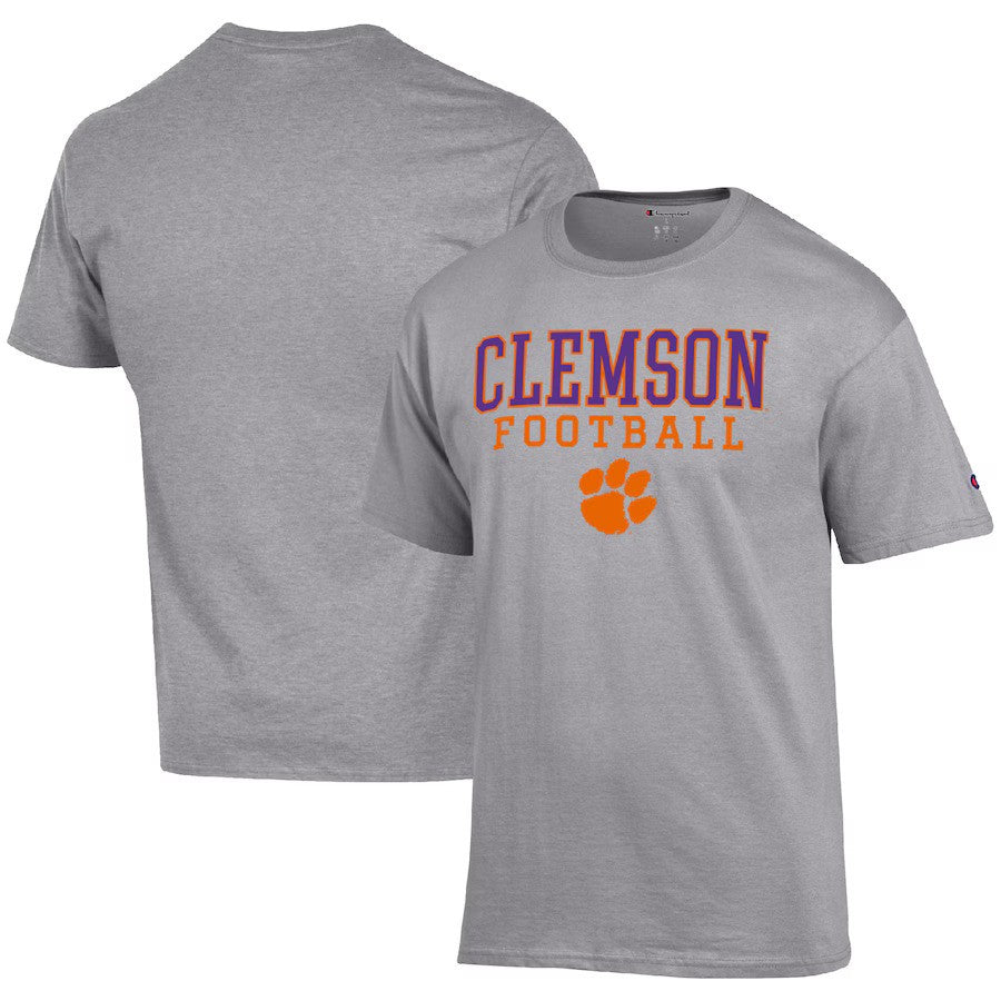 Clemson Tigers NCAA Champion Football Stack T-Shirt – Heather Gray (USA Stock) - UKASSNI