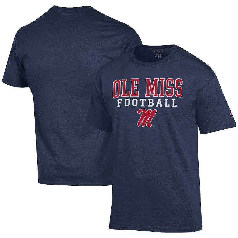 Ole Miss Rebels NCAA Champion Football Stack T-Shirt - Navy (USA Stock) - UKASSNI