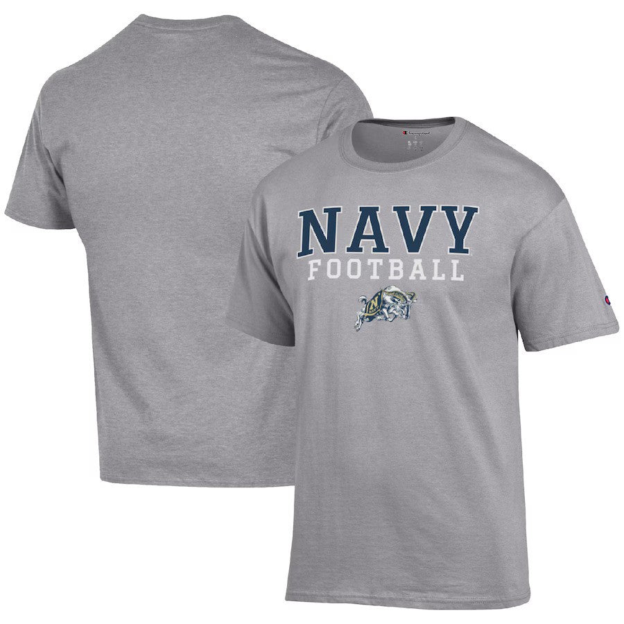 Navy Midshipmen NCAA Champion Football Stack T-Shirt - Heather Gray (USA Stock) - UKASSNI