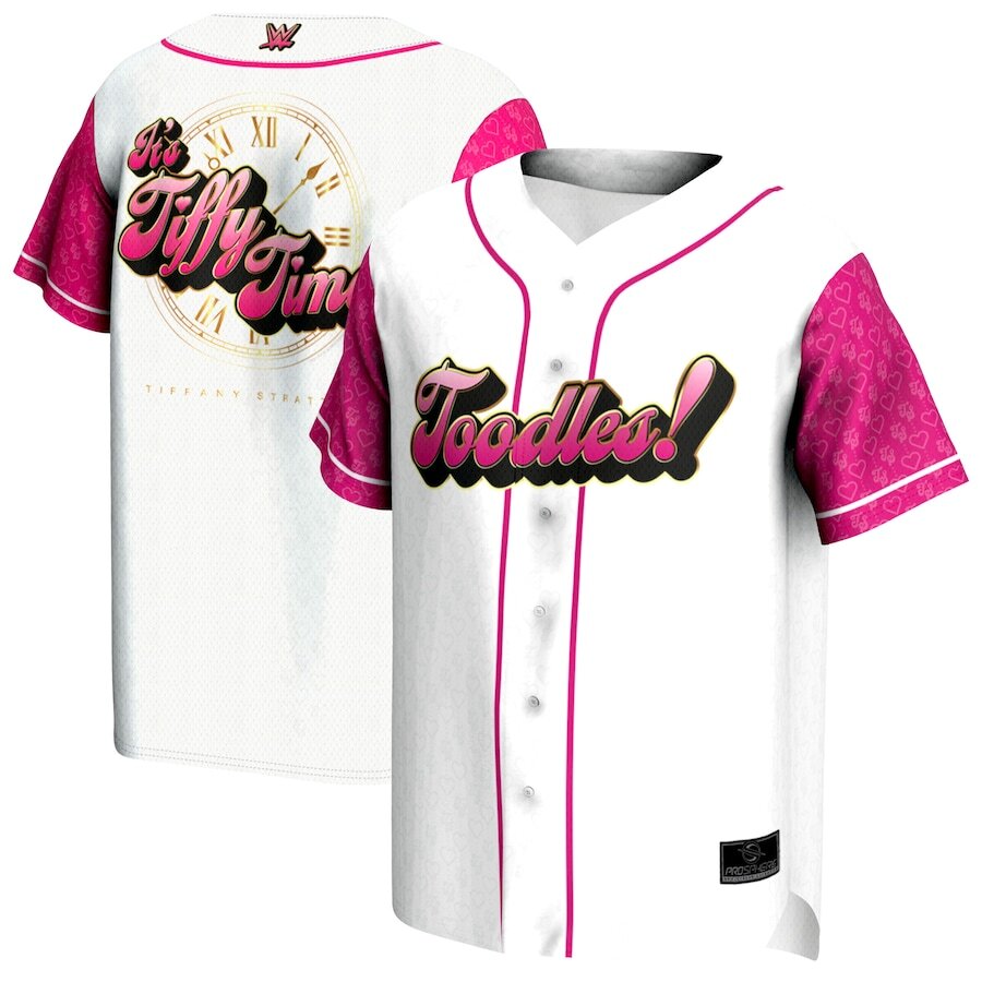 Tiffany Stratton WWE ProSphere Tiffy Time Baseball Jersey – White (USA Stock) - UKASSNI