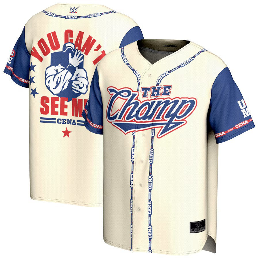 John Cena WWE ProSphere The Champ Baseball Jersey – Cream (USA Stock) - UKASSNI
