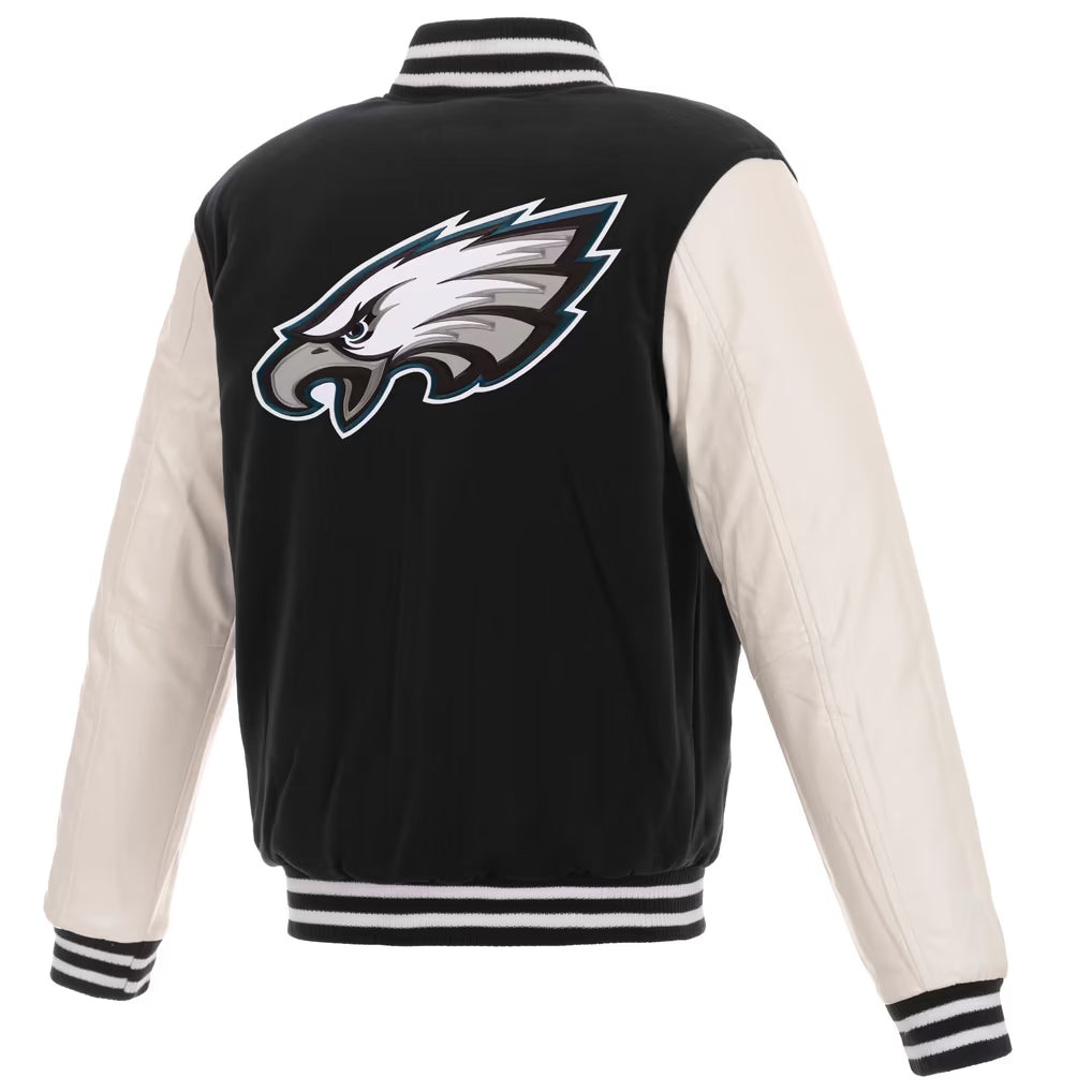 Philadelphia Eagles Jacket – NFL JH Design Reversible – Black/White (USA Sourced) - UKASSNI