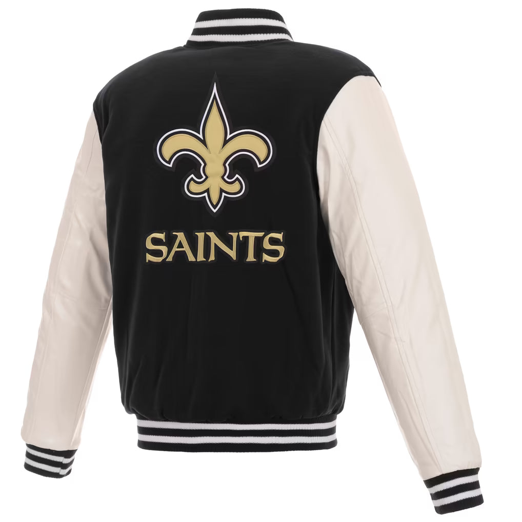 New Orleans Saints Jacket – NFL JH Design Reversible – Black/White (USA Sourced) - UKASSNI