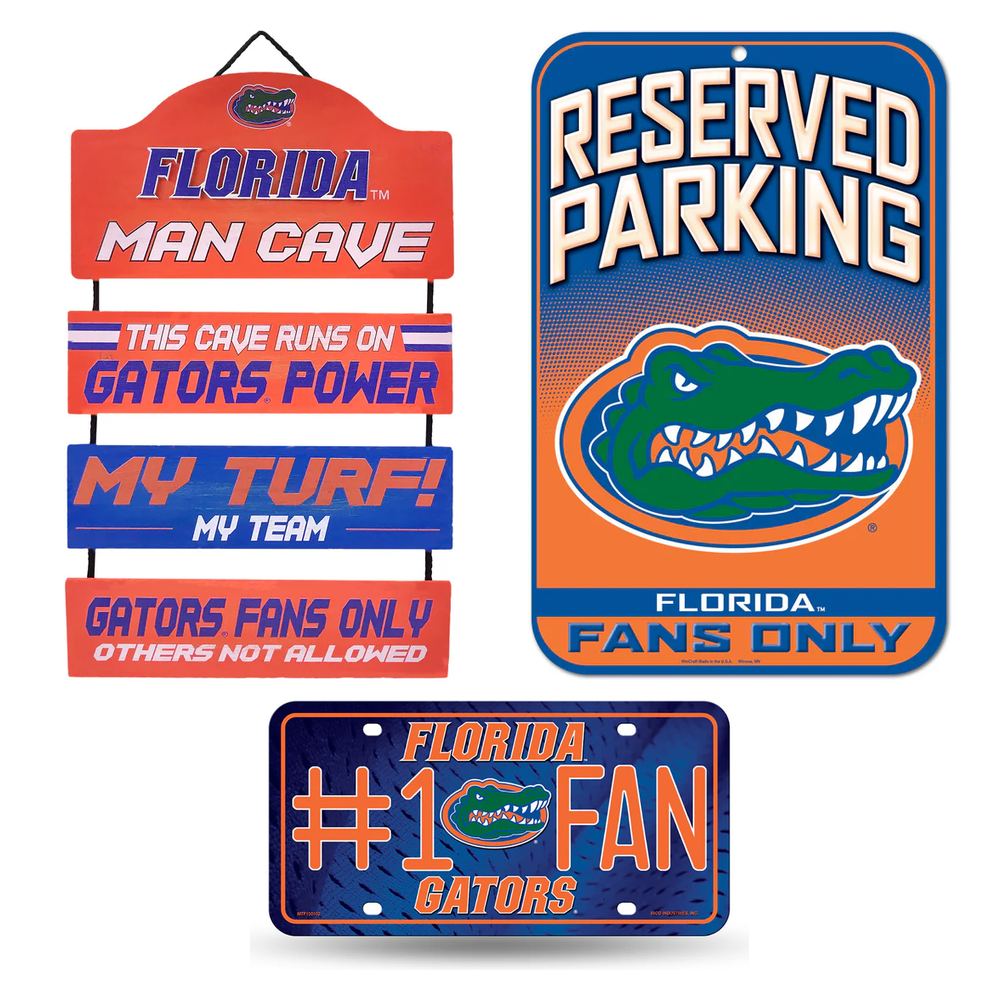 Florida Gators NCAA Fan Signs Bundle – Man Cave Dangle Sign, #1 Fan Plate & Reserved Parking Sign (UK Stock) - UKASSNI