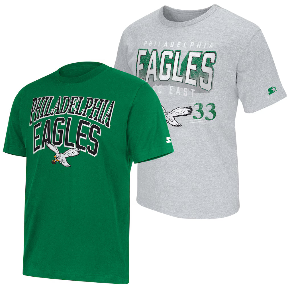 Philadelphia Eagles T-Shirt Set – NFL Starter Throwback Two-Pack – Kelly Green/Heather Gray (USA Sourced) by Nike