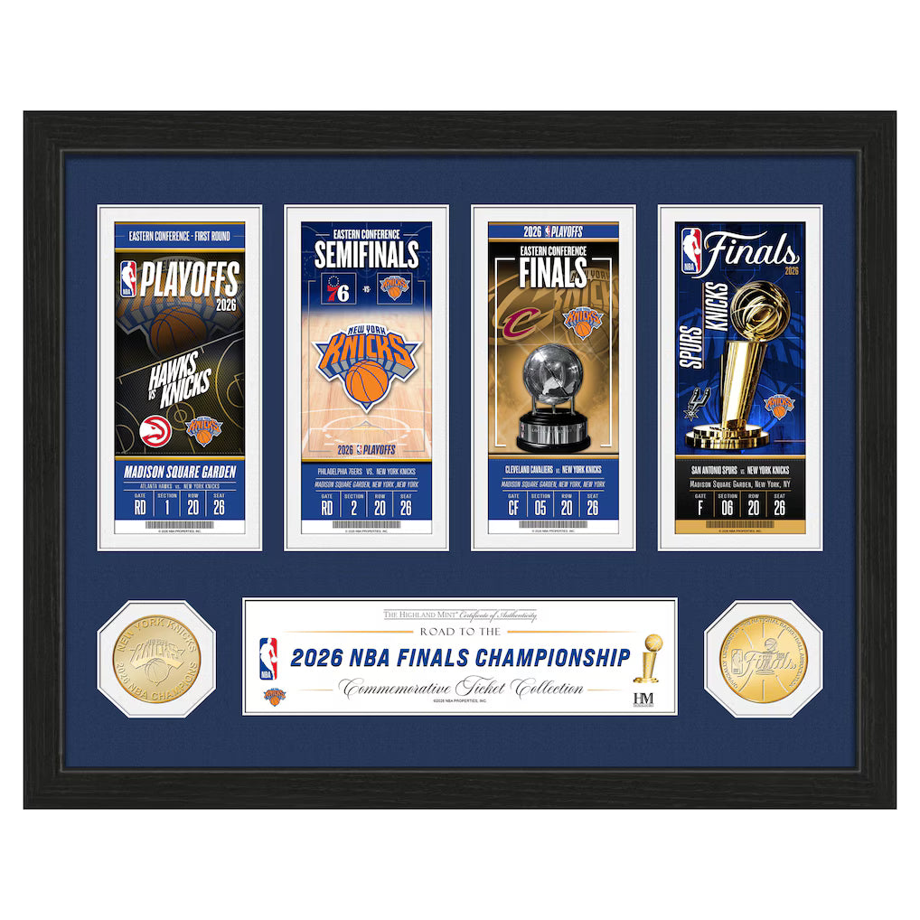 New York Knicks Photo Mint - NBA Highland Mint 2026 Finals Champions 12" x 15" Bronze Coin &amp; Ticket Collection – Blue/Black (USA Sourced)