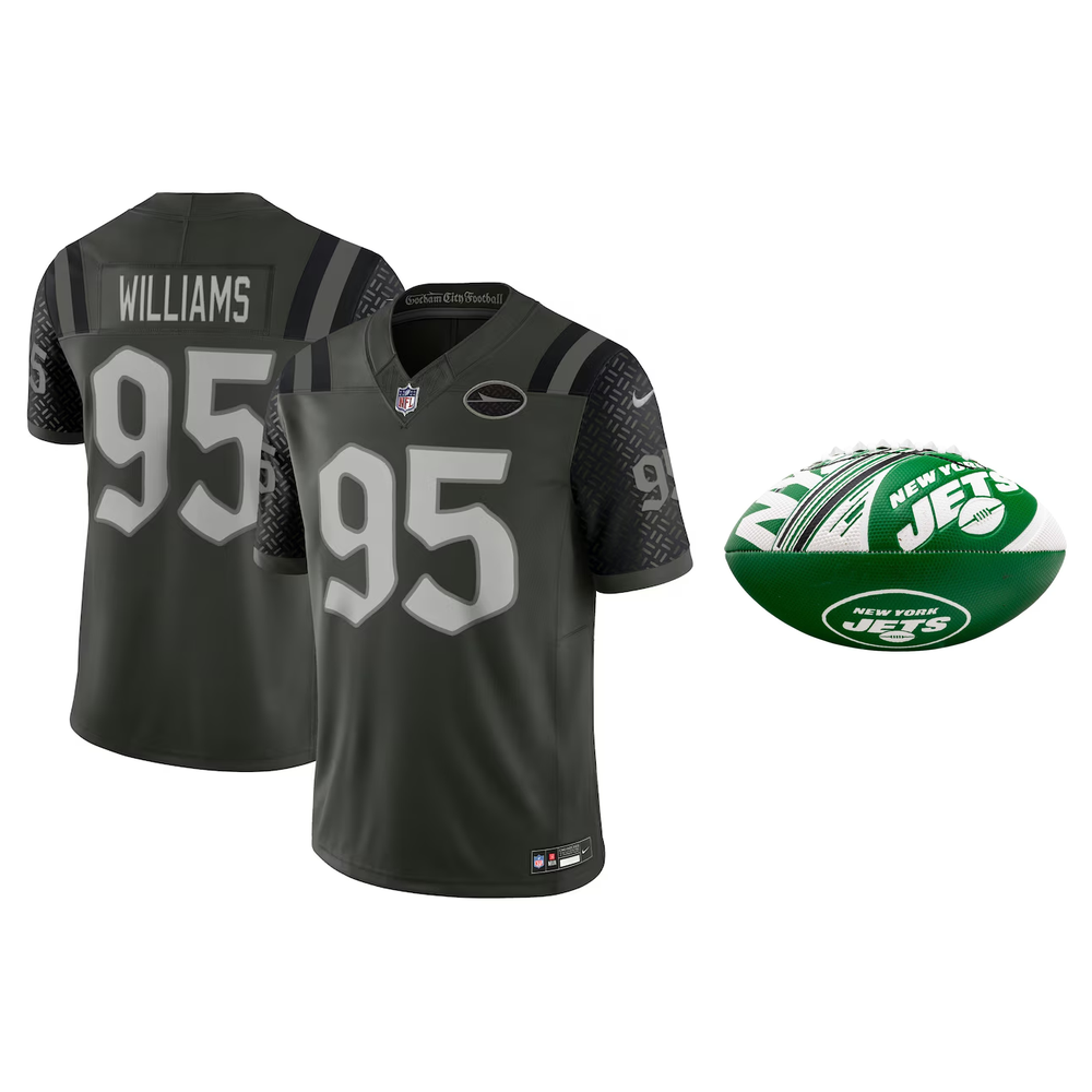 New York Jets NFL Quinnen Williams Nike 2025 Rivalries Collection Limited Jersey & Mini Football Bundle – Gotham Green – XL (UK Stock) - UKASSNI