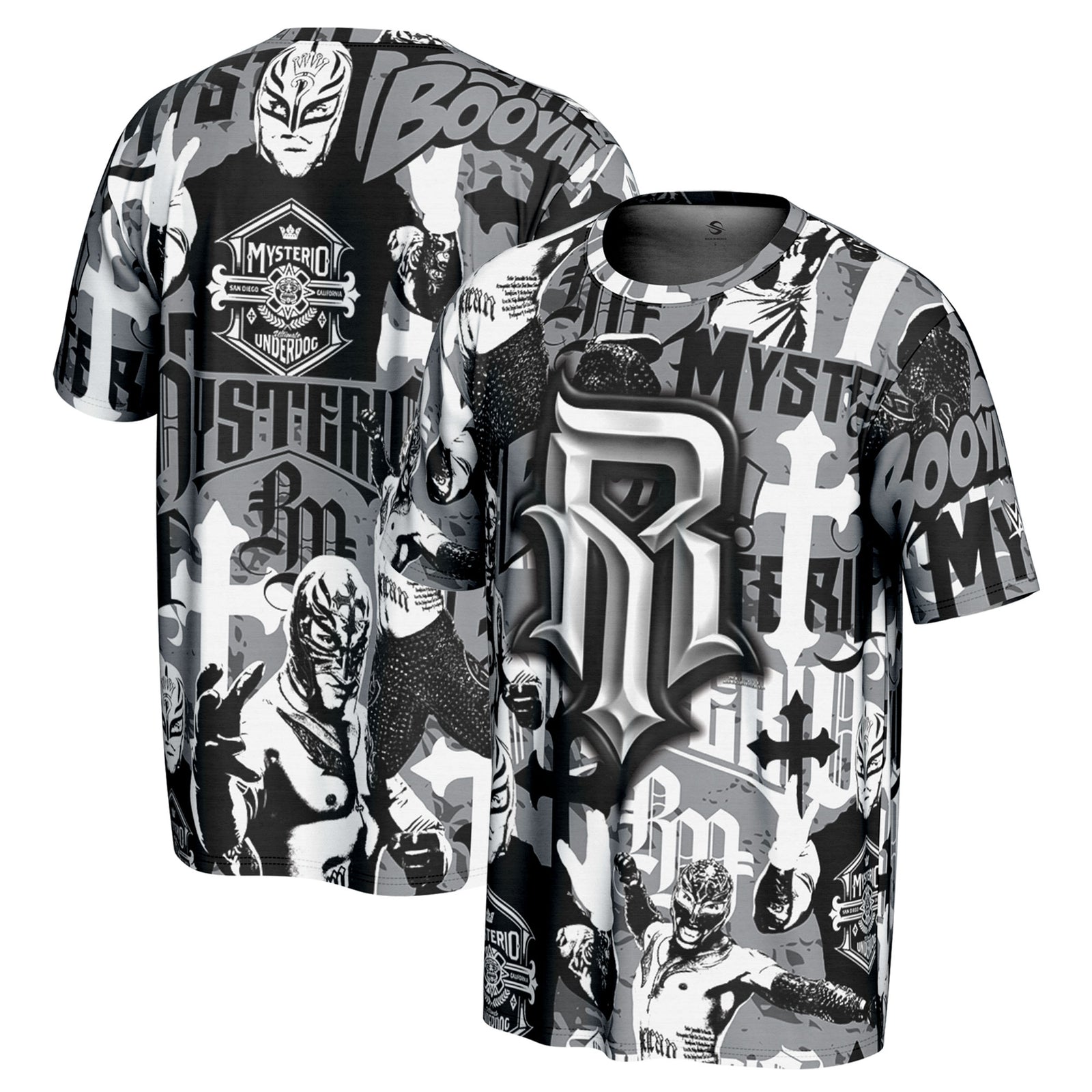 Rey Mysterio WWE ProSphere Camo Collage T-Shirt – Black – Small (UK Stock) - UKASSNI