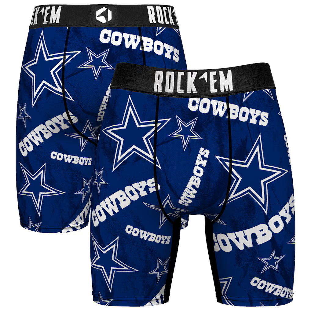 Dallas Cowboys Boxer Briefs – Rock Em Socks Logo All-Over Print – Blue (USA Sourced)