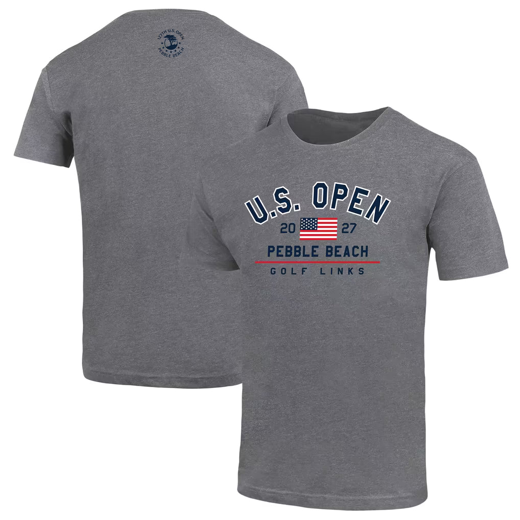 US Open Golf T-Shirt – Ahead 2027 Liam American Flag – Gray (USA Sourced)