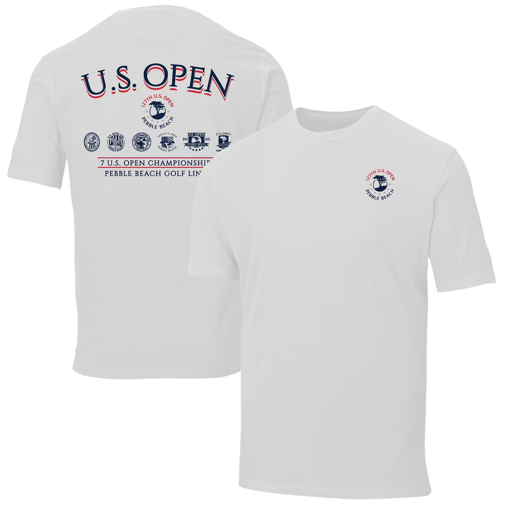 US Open Golf T-Shirt – Ahead 2027 Pebble Beach Chapman Crest – White (USA Sourced)