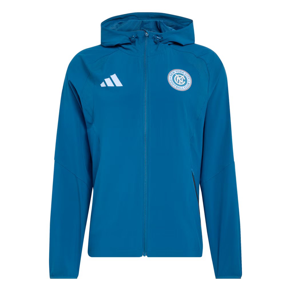 New York City FC MLS adidas Tiro Travel Full-Zip Hooded Windbreaker – Blue – Large (UK Stock) - UKASSNI